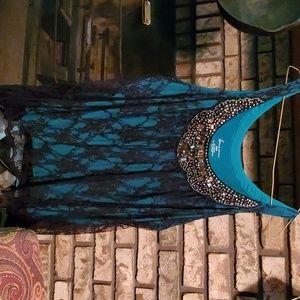 Teal and black lace top